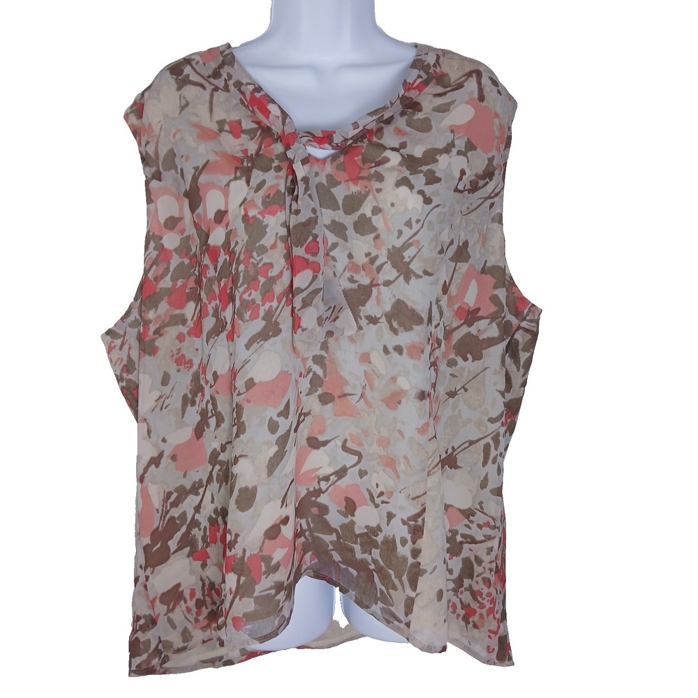 Coldwater Creek Blouse Womens 2X Sheer Tie Neck Sleeveless Top Peasant Evening